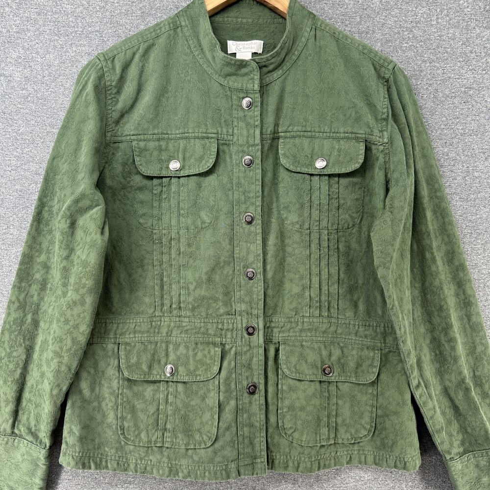Christopher Banks Jacket Womens Medium Green Textured Cotton Snap Button Shacket